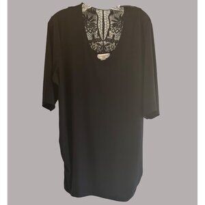 Covington Women's V-Neck Slip On Blouse Back Lace Black Size 2X